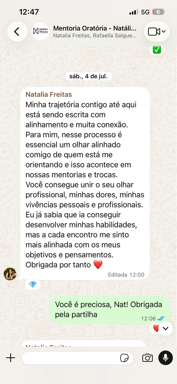 Depoimento de mentorada da Hellen Moura